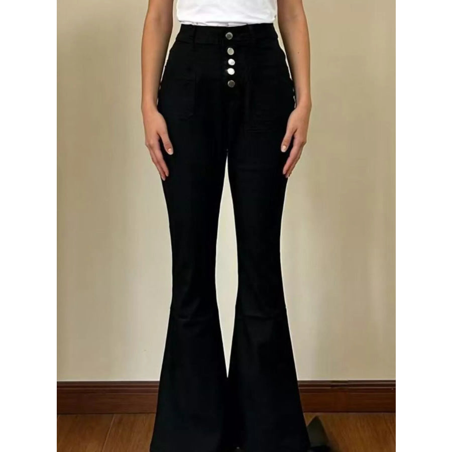 Full Size High-Waisted Button-Fly Flare Jeans Plus Size Black / XS Apparel and Accessories