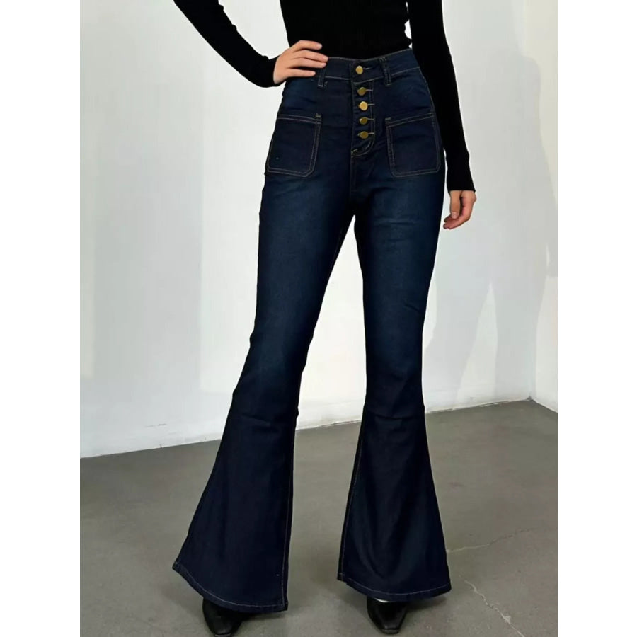 Full Size High-Waisted Button-Fly Flare Jeans Plus Size Blue / XS Apparel and Accessories