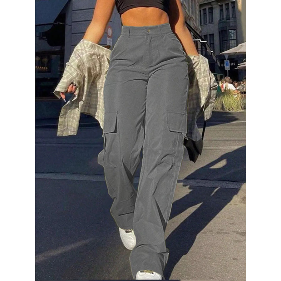 Full Size High-Waisted Cargo Pants Plus Size Gray / S Apparel and Accessories