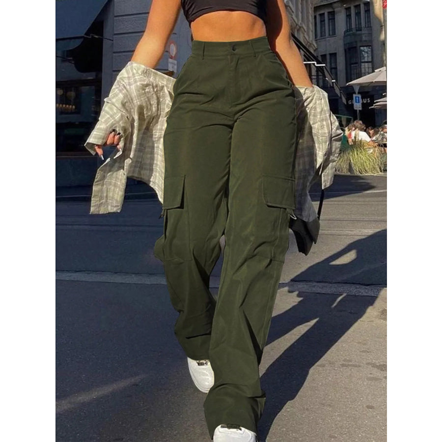 Full Size High-Waisted Cargo Pants Plus Size Military Green / S Apparel and Accessories