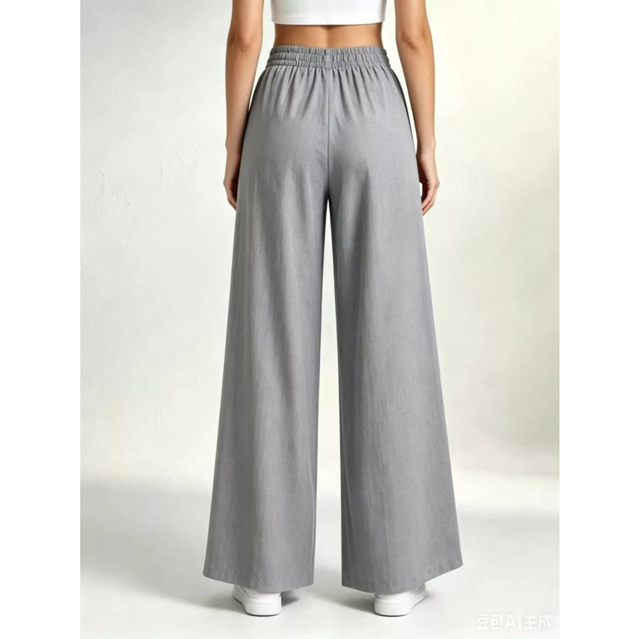 Full Size High-Waisted Drawstring Wide-Leg Casual Pants Plus Apparel and Accessories