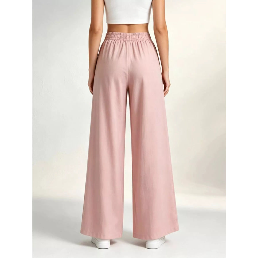 Full Size High-Waisted Drawstring Wide-Leg Casual Pants Plus Apparel and Accessories