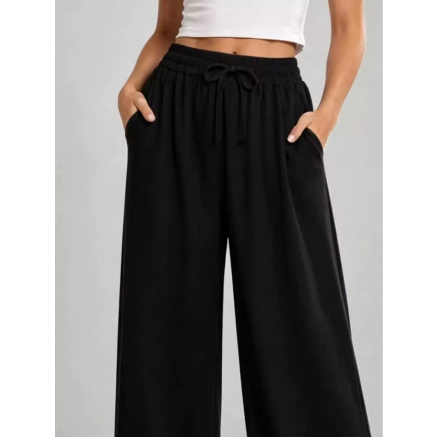 Full Size High-Waisted Drawstring Wide-Leg Casual Pants Plus Apparel and Accessories