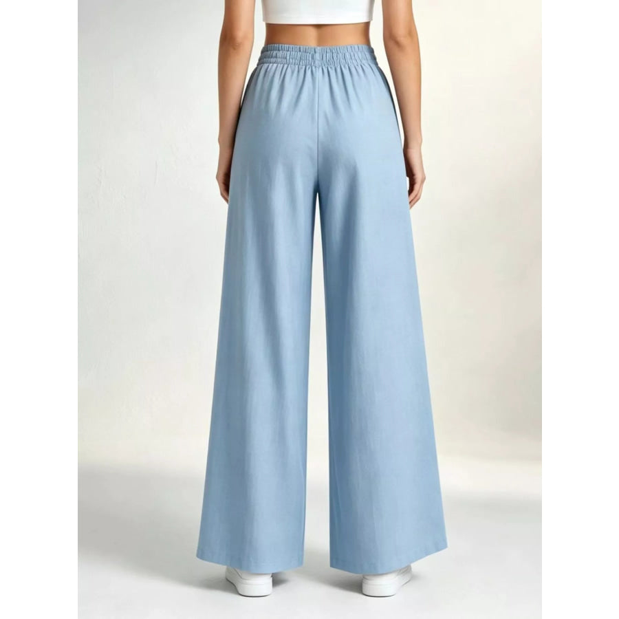 Full Size High-Waisted Drawstring Wide-Leg Casual Pants Plus Apparel and Accessories