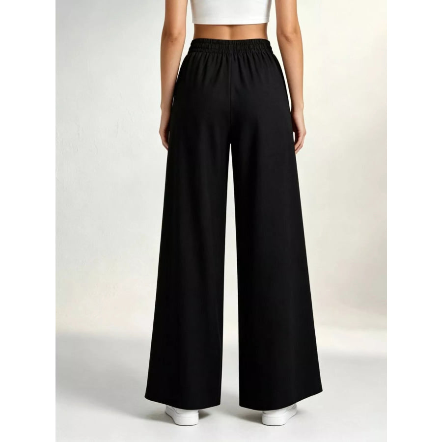 Full Size High-Waisted Drawstring Wide-Leg Casual Pants Plus Apparel and Accessories