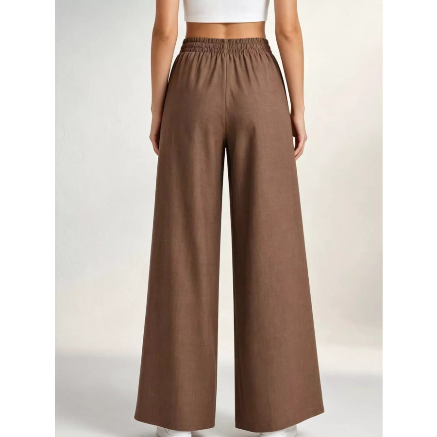 Full Size High-Waisted Drawstring Wide-Leg Casual Pants Plus Apparel and Accessories