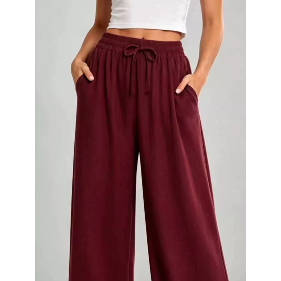 Full Size High-Waisted Drawstring Wide-Leg Casual Pants Plus Apparel and Accessories
