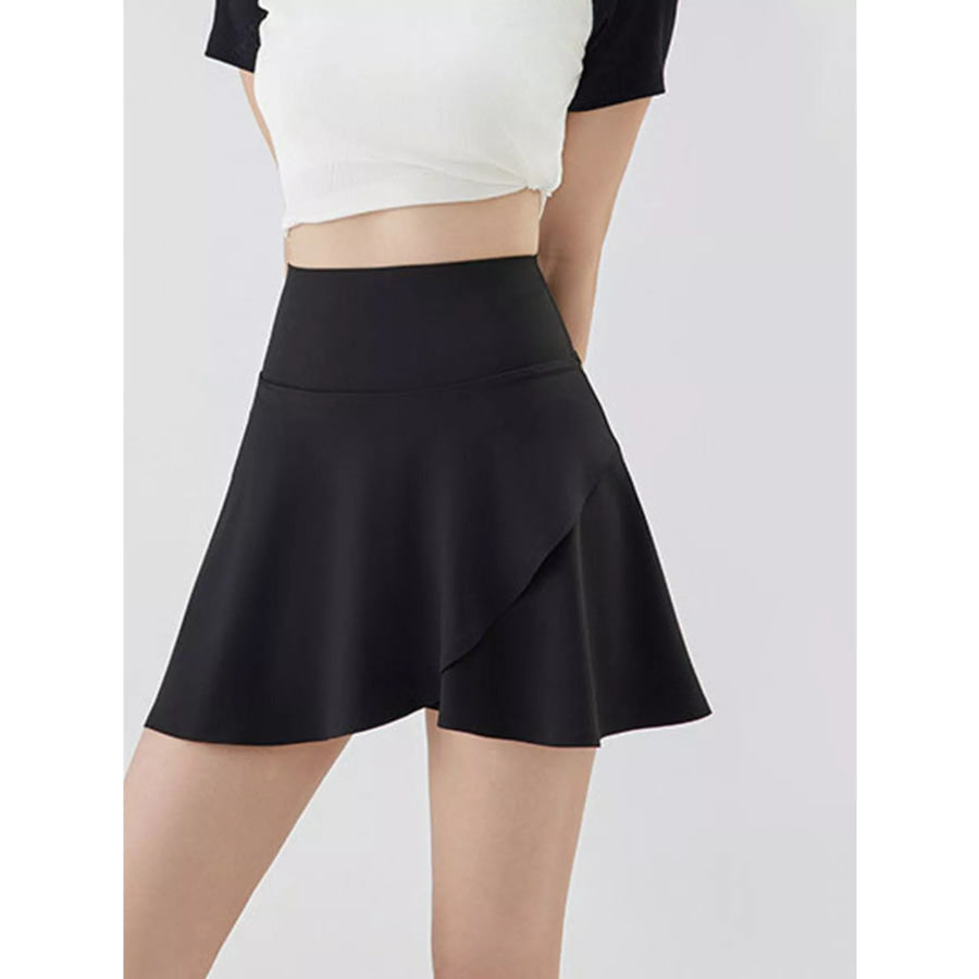 Full Size High-Waisted Flared Athletic Skirt with Breathable Performance Fabric Plus Black - Leg-Lengthening / S Apparel and Accessories