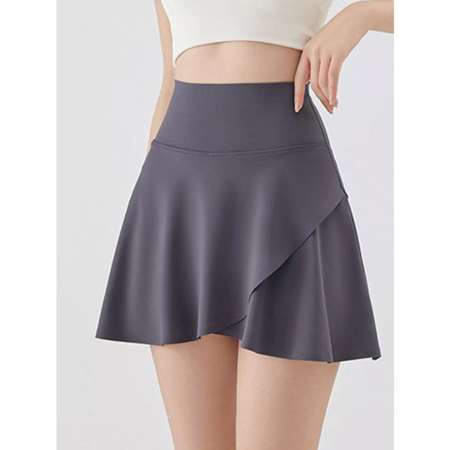 Full Size High-Waisted Flared Athletic Skirt with Breathable Performance Fabric Plus Gray - Leg-Lengthening / S Apparel and Accessories
