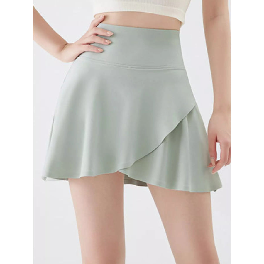 Full Size High-Waisted Flared Athletic Skirt with Breathable Performance Fabric Plus Mint Green - Leg-Lengthening / S Apparel