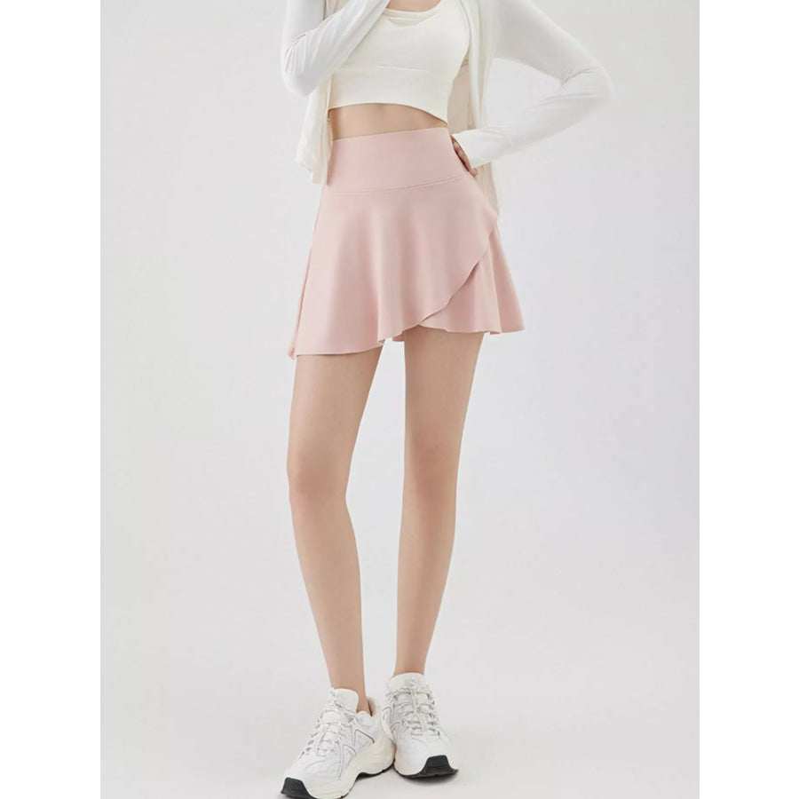 Full Size High-Waisted Flared Athletic Skirt with Breathable Performance Fabric Plus Pink - Leg-Lengthening / S Apparel and Accessories