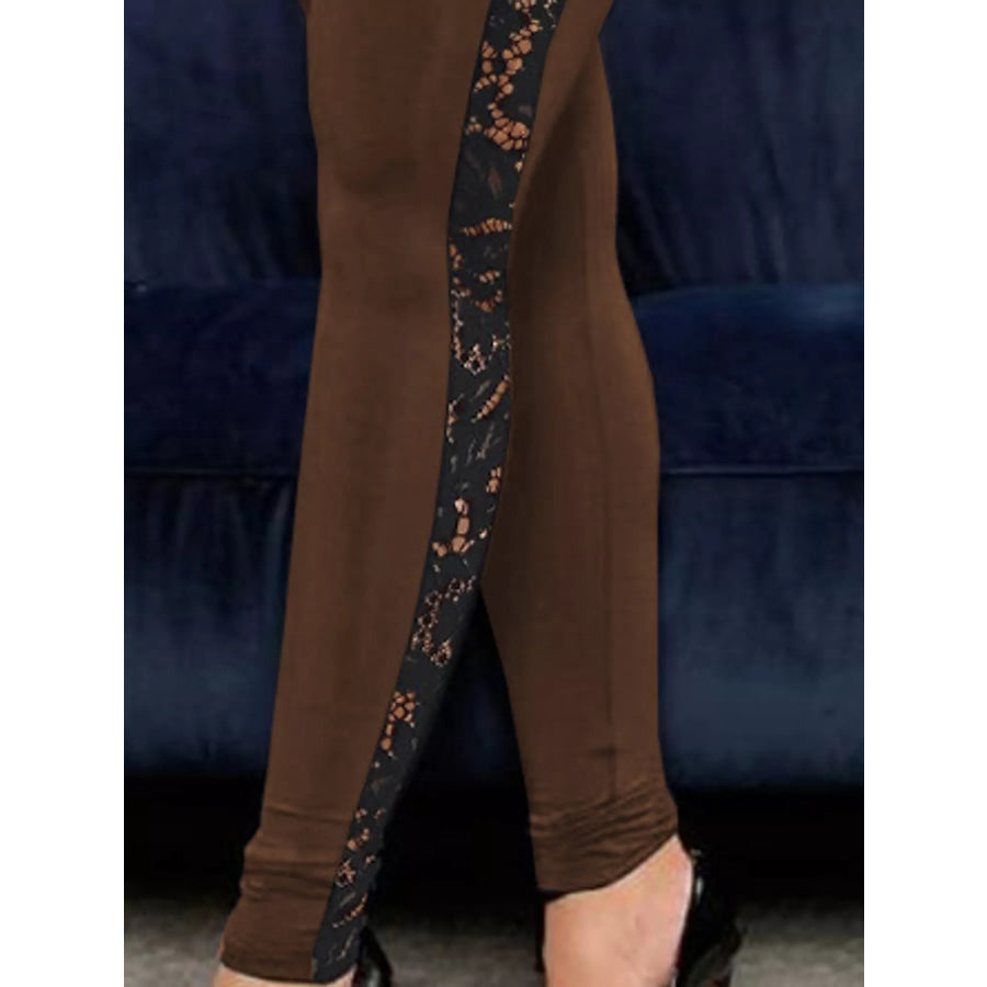 Full Size High-Waisted Floral Lace-Trimmed Slimming Leggings Plus Apparel and Accessories