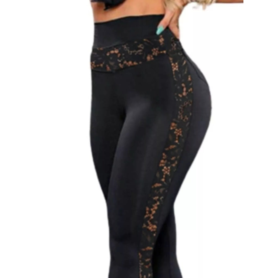 Full Size High-Waisted Floral Lace-Trimmed Slimming Leggings Plus Apparel and Accessories