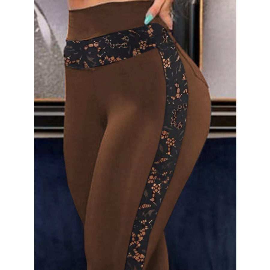 Full Size High-Waisted Floral Lace-Trimmed Slimming Leggings Plus Apparel and Accessories
