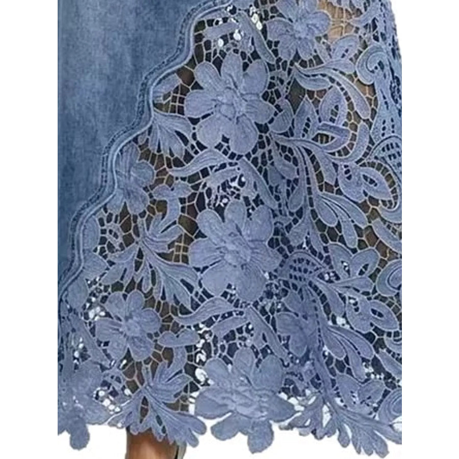 Full Size High-Waisted Lace Denim Skirt Plus Apparel and Accessories