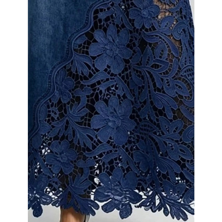 Full Size High-Waisted Lace Denim Skirt Plus Apparel and Accessories