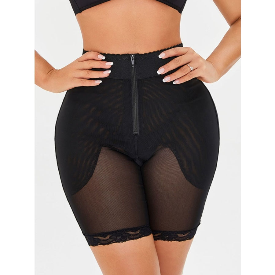 Full Size High-Waisted Lace Trim Shaping Shorts Black / S