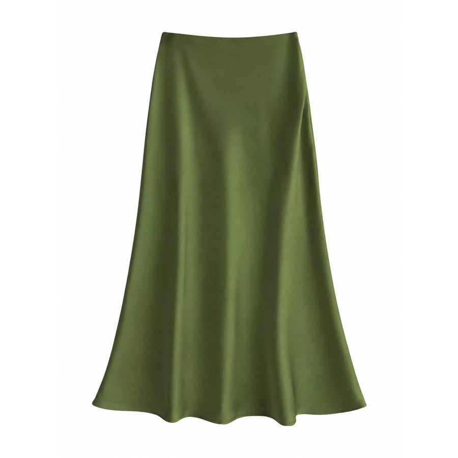 Full Size High-Waisted Satin Midi Skirt Plus Apparel and Accessories