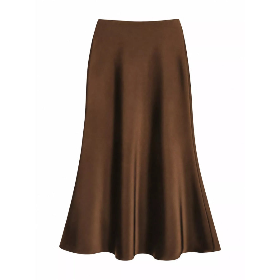 Full Size High-Waisted Satin Midi Skirt Plus Apparel and Accessories