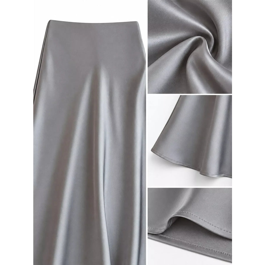 Full Size High-Waisted Satin Midi Skirt Plus Apparel and Accessories