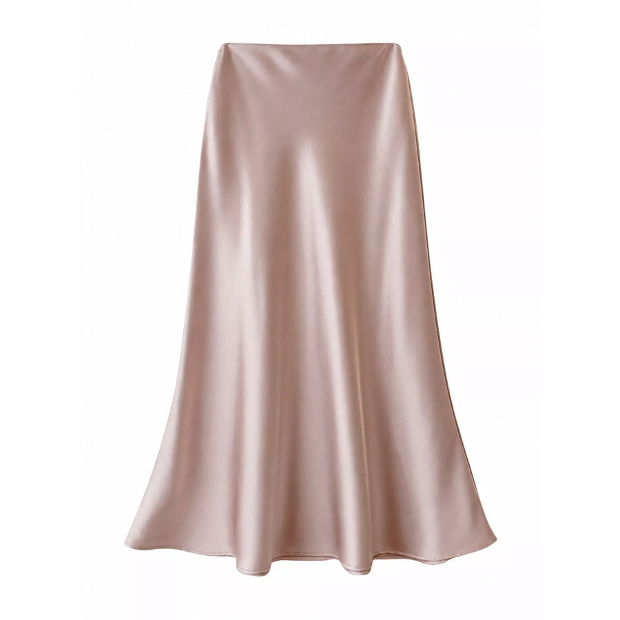 Full Size High-Waisted Satin Midi Skirt Plus Apparel and Accessories