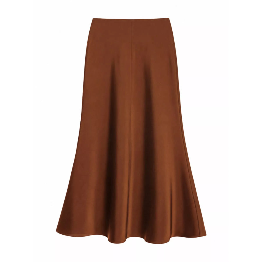 Full Size High-Waisted Satin Midi Skirt Plus Apparel and Accessories