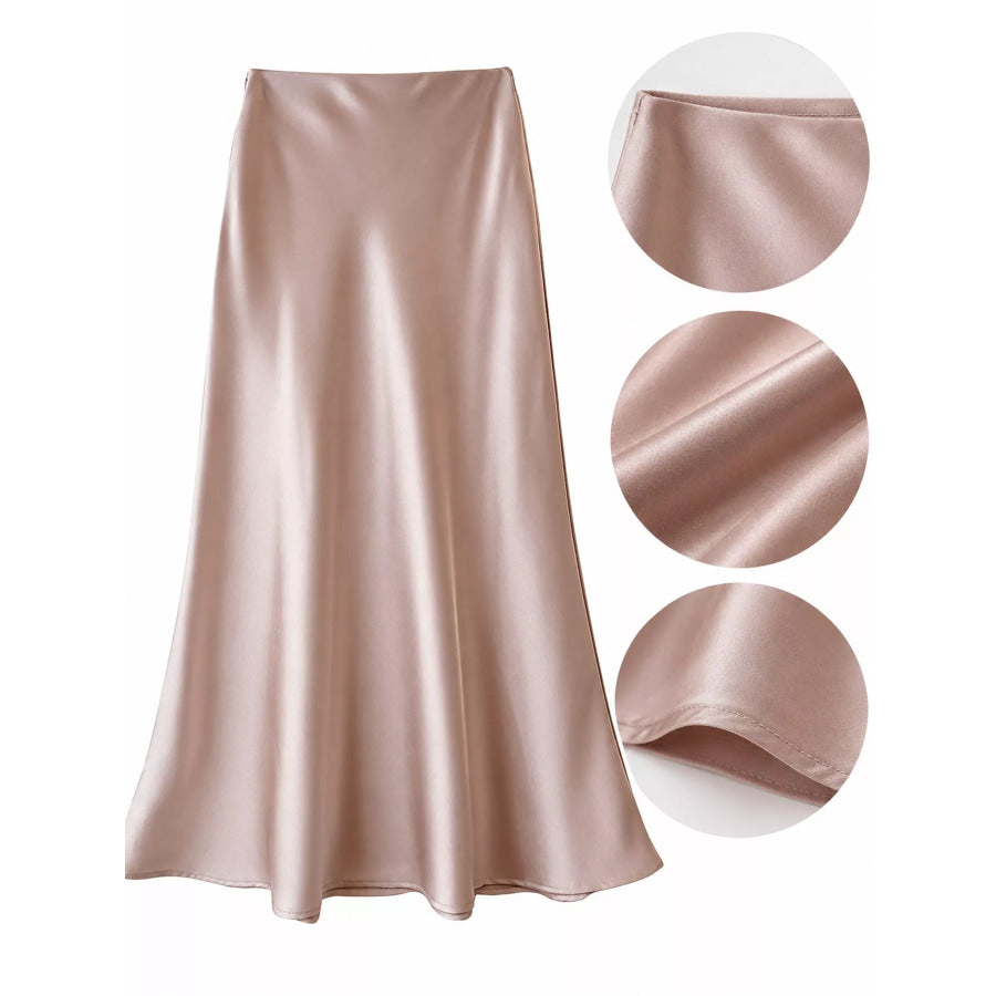 Full Size High-Waisted Satin Midi Skirt Plus Apparel and Accessories