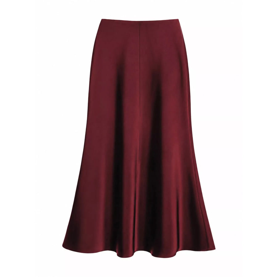 Full Size High-Waisted Satin Midi Skirt Plus Apparel and Accessories