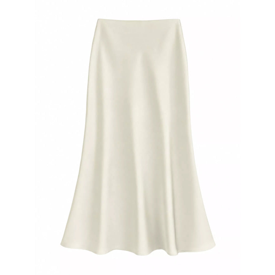 Full Size High-Waisted Satin Midi Skirt Plus Apparel and Accessories
