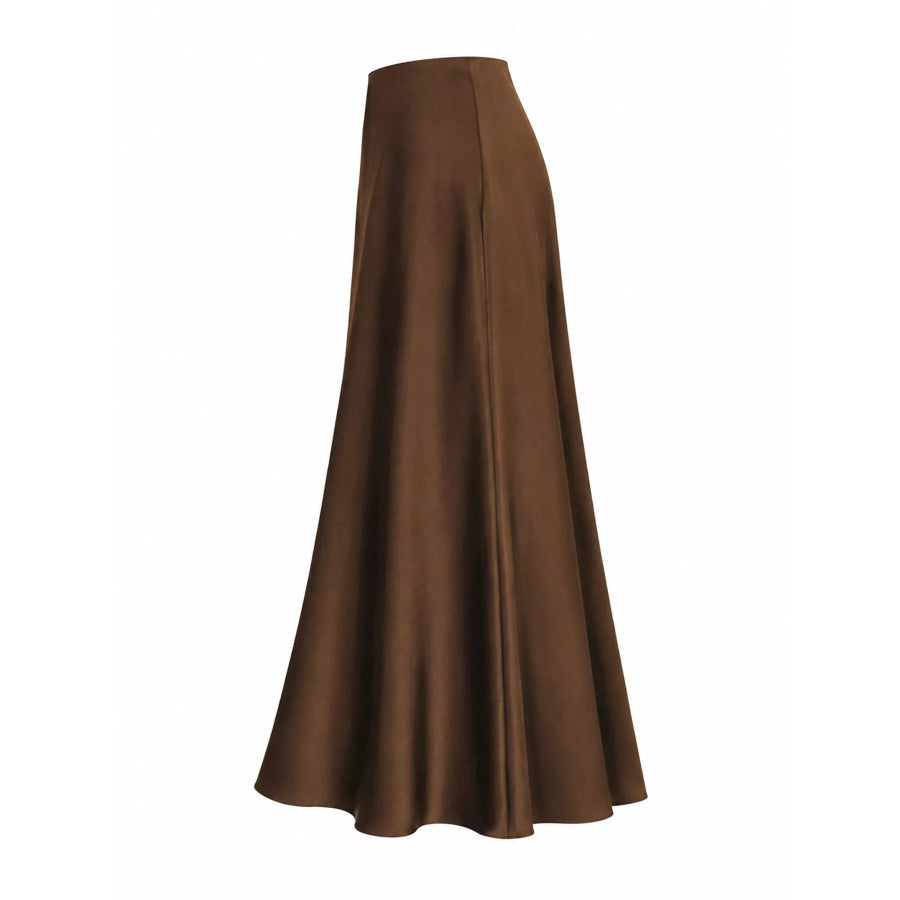 Full Size High-Waisted Satin Midi Skirt Plus Apparel and Accessories