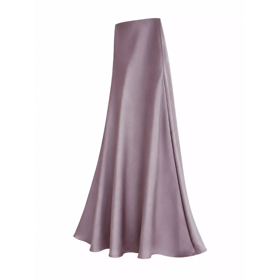 Full Size High-Waisted Satin Midi Skirt Plus Apparel and Accessories