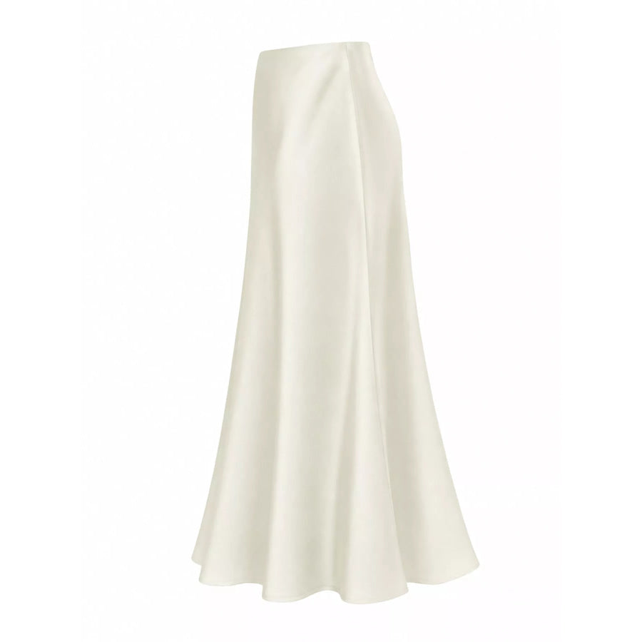 Full Size High-Waisted Satin Midi Skirt Plus Apparel and Accessories