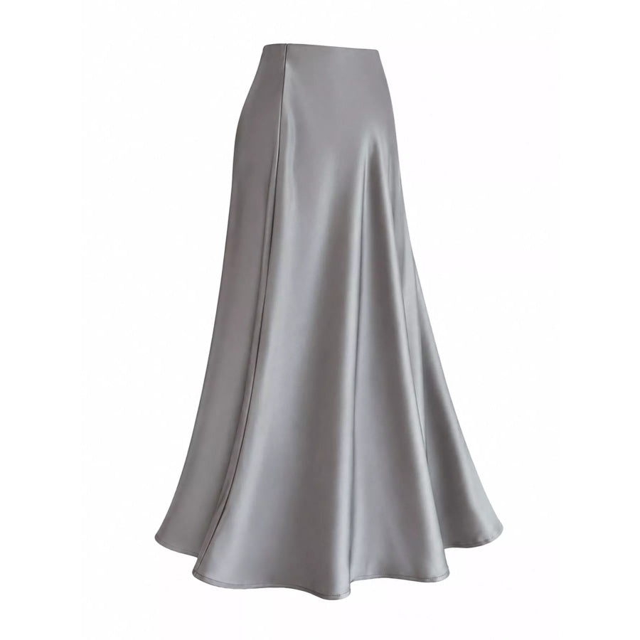 Full Size High-Waisted Satin Midi Skirt Plus Apparel and Accessories