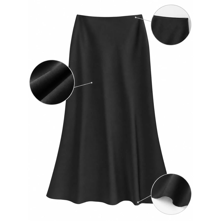 Full Size High-Waisted Satin Midi Skirt Plus Apparel and Accessories