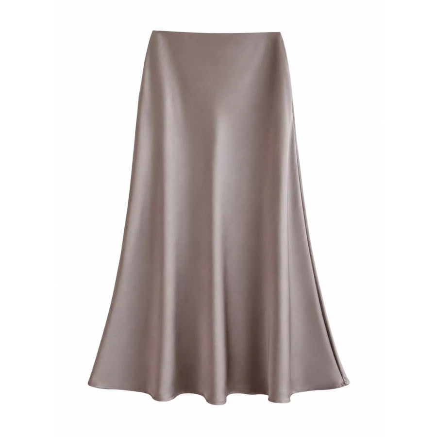 Full Size High-Waisted Satin Midi Skirt Plus Apparel and Accessories