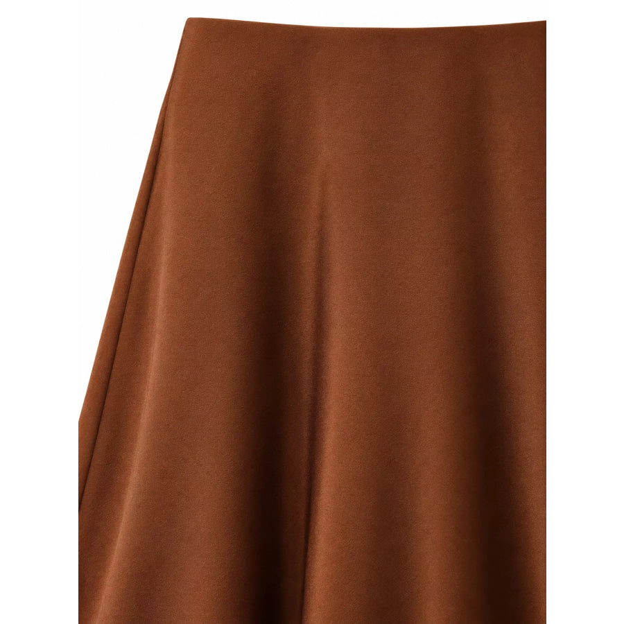 Full Size High-Waisted Satin Midi Skirt Plus Apparel and Accessories