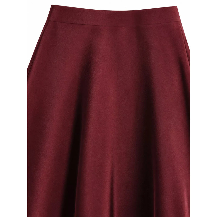 Full Size High-Waisted Satin Midi Skirt Plus Apparel and Accessories