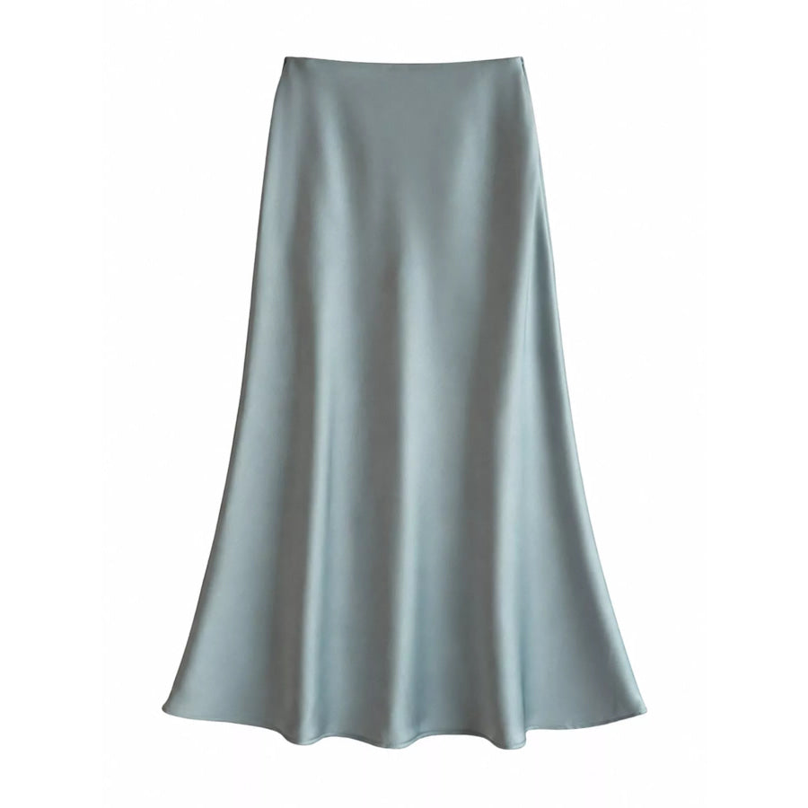 Full Size High-Waisted Satin Midi Skirt Plus Apparel and Accessories