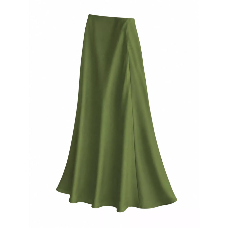 Full Size High-Waisted Satin Midi Skirt Plus Apparel and Accessories