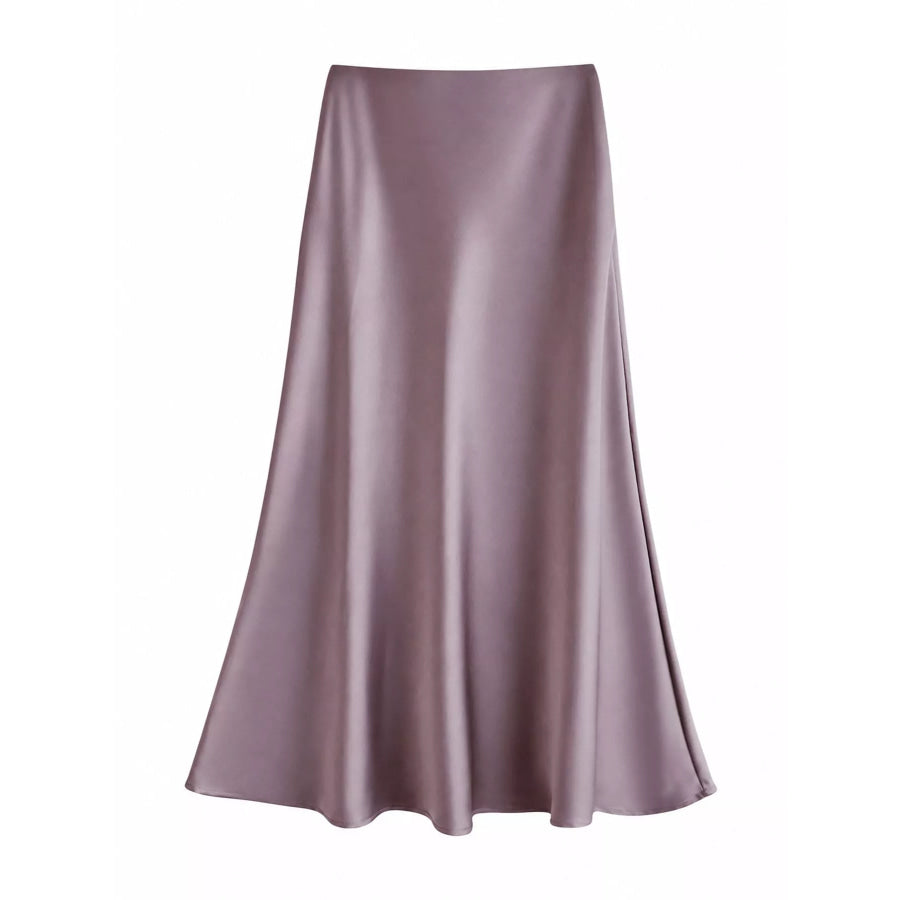 Full Size High-Waisted Satin Midi Skirt Plus Apparel and Accessories