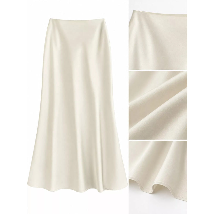 Full Size High-Waisted Satin Midi Skirt Plus Apparel and Accessories