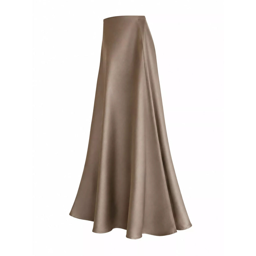 Full Size High-Waisted Satin Midi Skirt Plus Apparel and Accessories