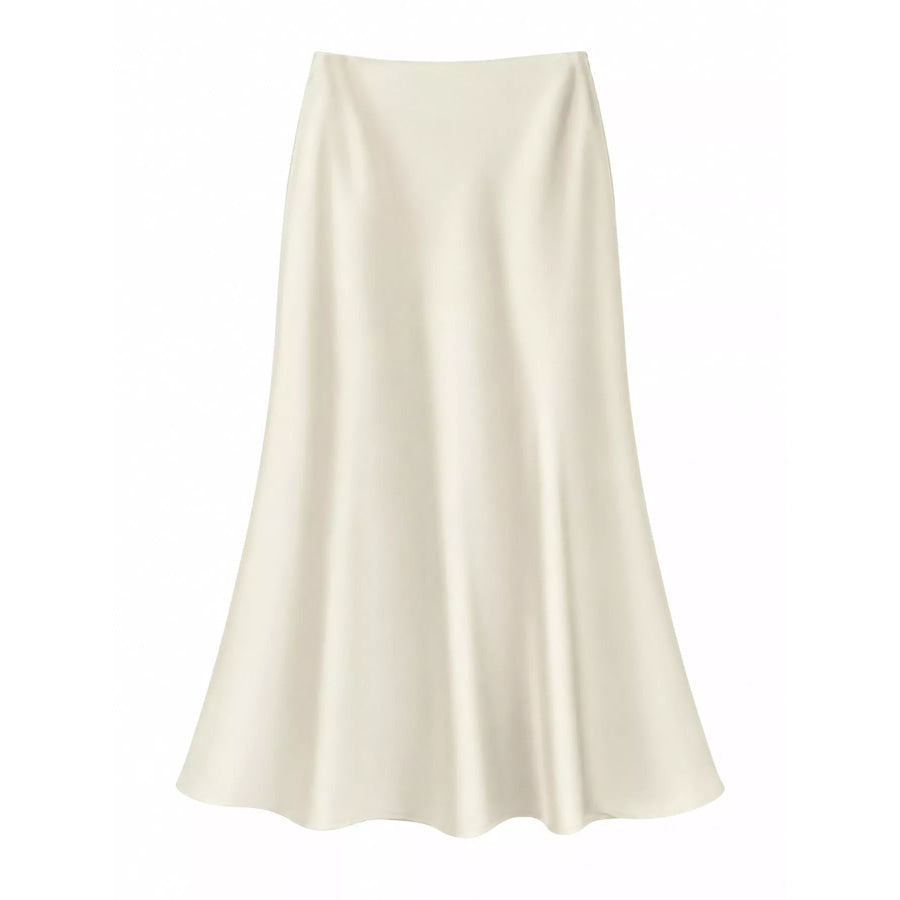Full Size High-Waisted Satin Midi Skirt Plus Apricot-Midi Length / S Apparel and Accessories