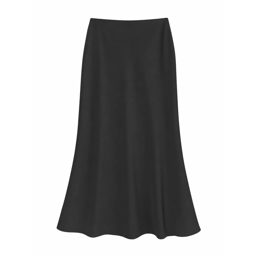 Full Size High-Waisted Satin Midi Skirt Plus Black-Midi Length / S Apparel and Accessories