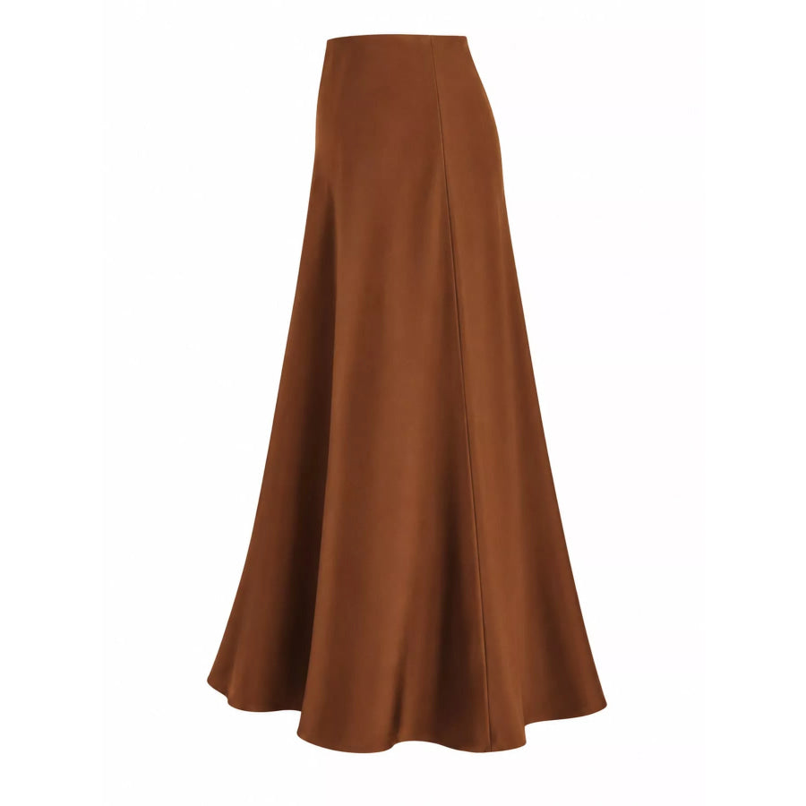 Full Size High-Waisted Satin Midi Skirt Plus Caramel-Midi Length / S Apparel and Accessories