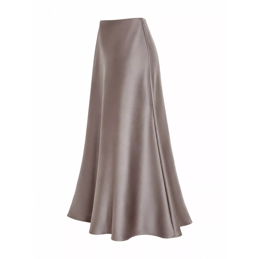 Full Size High-Waisted Satin Midi Skirt Plus Champagne-Midi Length / S Apparel and Accessories