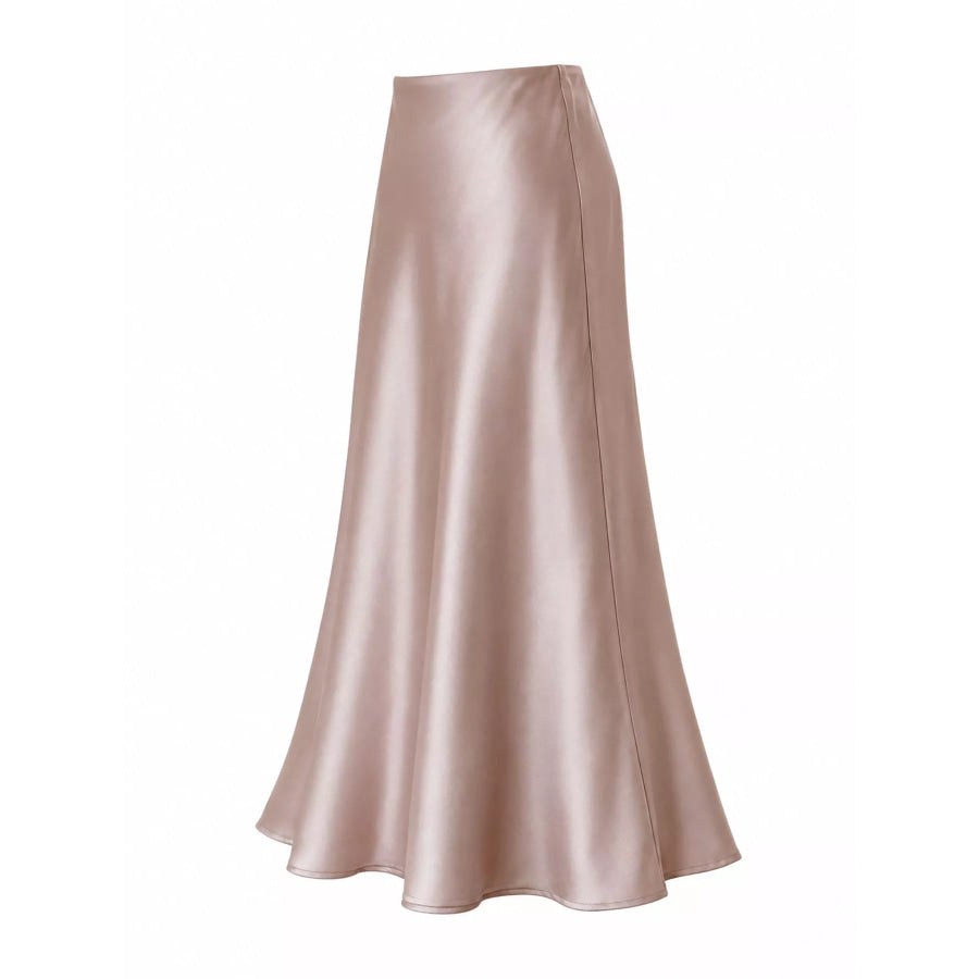 Full Size High-Waisted Satin Midi Skirt Plus Dusty Pink-Midi Length / S Apparel and Accessories