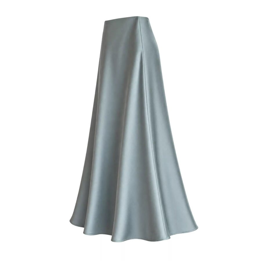 Full Size High-Waisted Satin Midi Skirt Plus Gray Green-Midi Length / S Apparel and Accessories