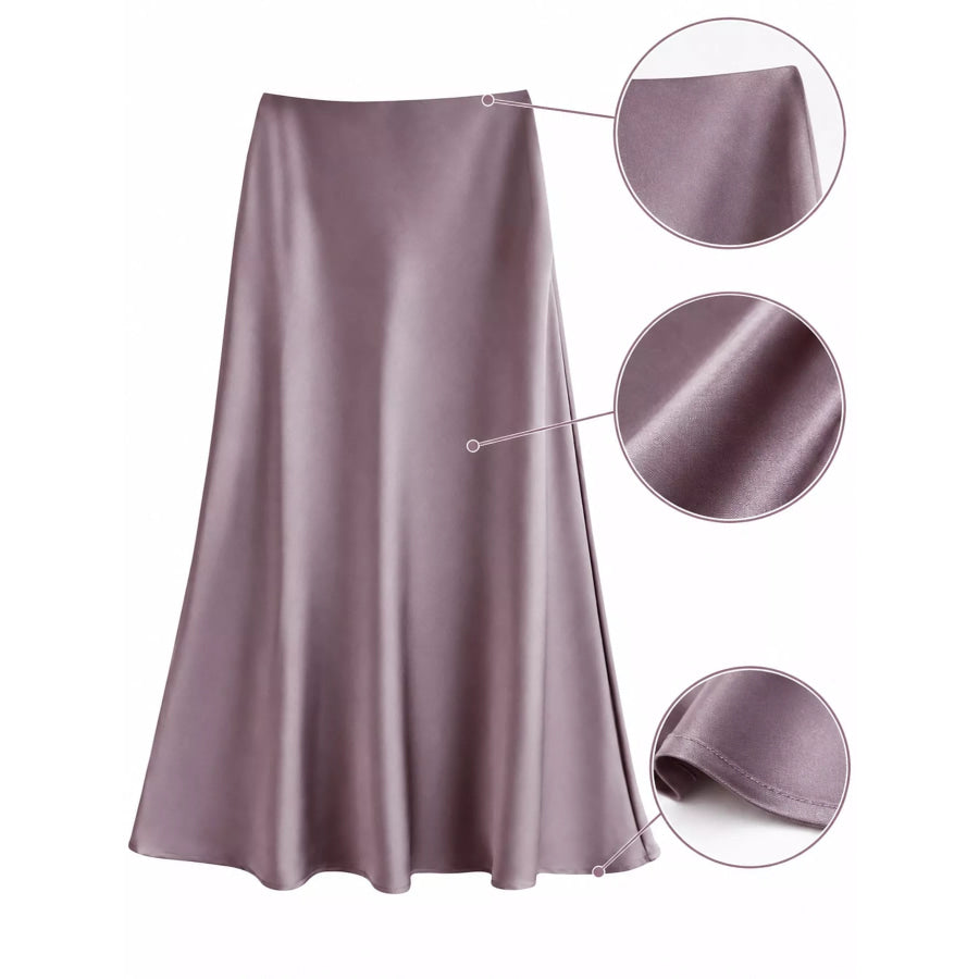 Full Size High-Waisted Satin Midi Skirt Plus Purple-Midi Length / S Apparel and Accessories