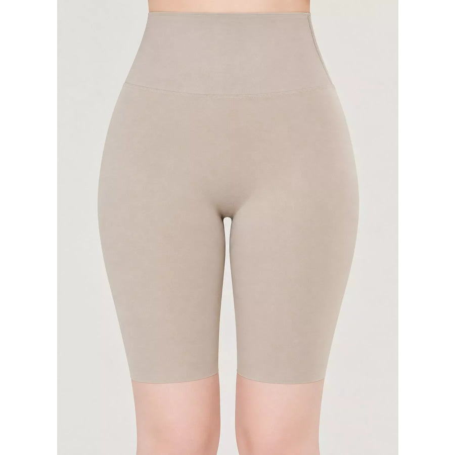 Full Size High-Waisted Seamless Compression Active Shorts Plus Milk Tea / S Apparel and Accessories